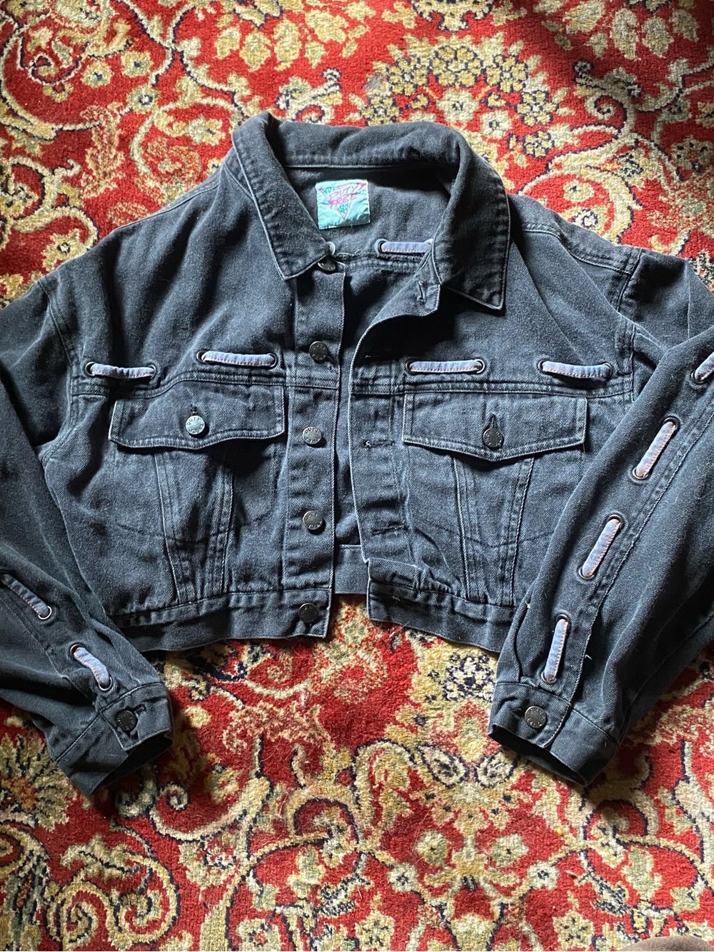 Duty Free 80’s Cropped Women's Denim Jacket - Charcoal Black